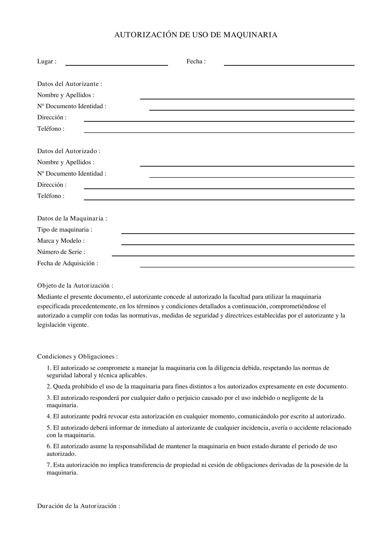 Autorización Uso Maquinaria