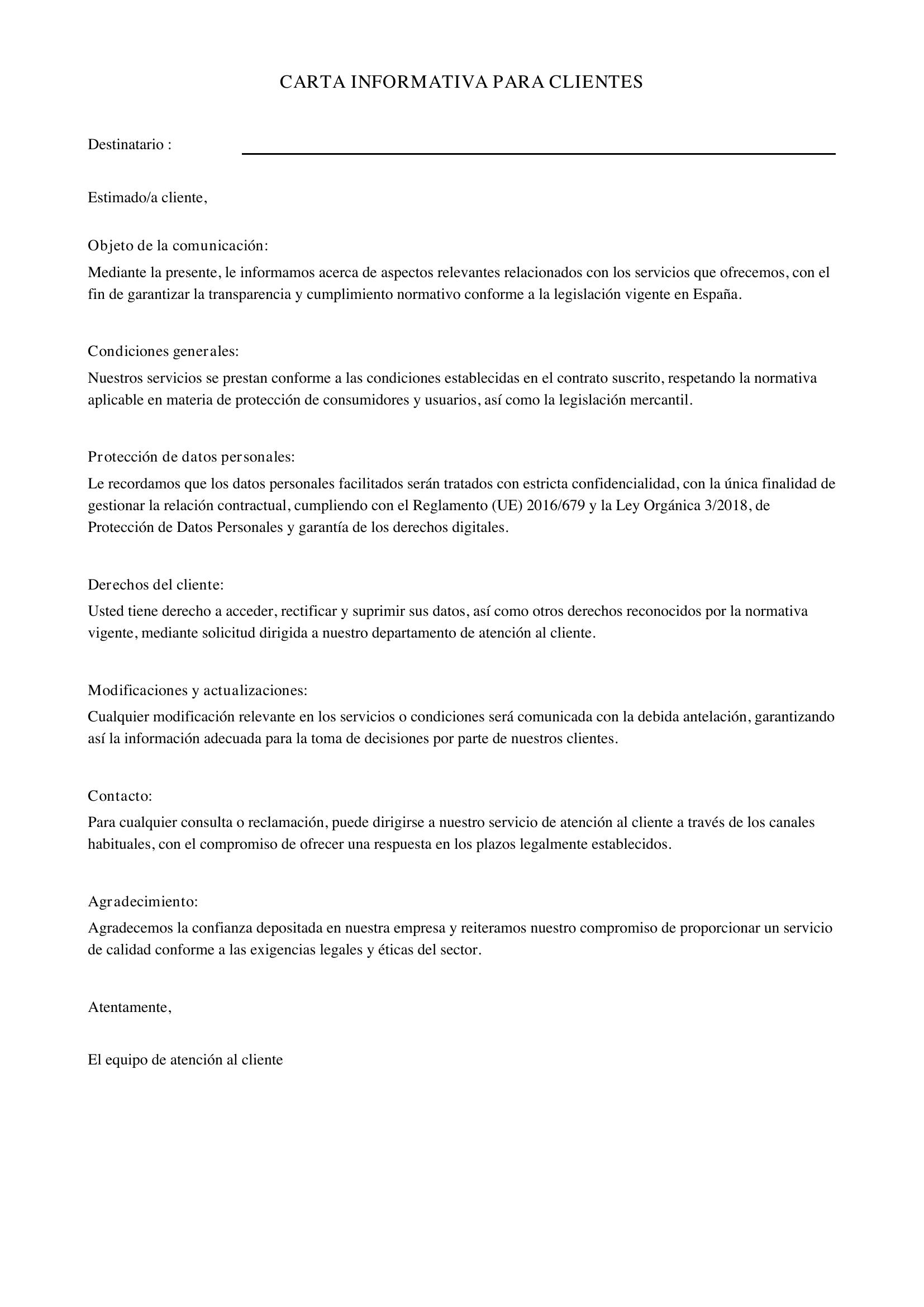 Carta A Clientes Para Informar