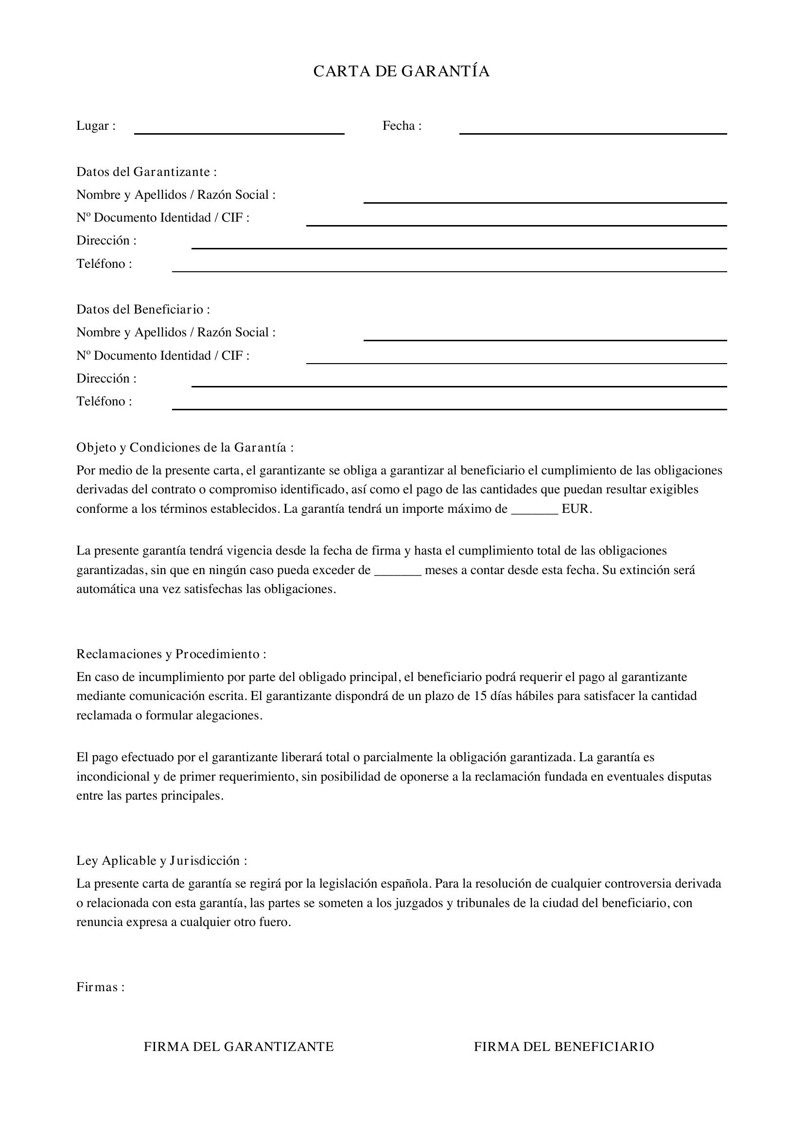 Carta De Garantía
