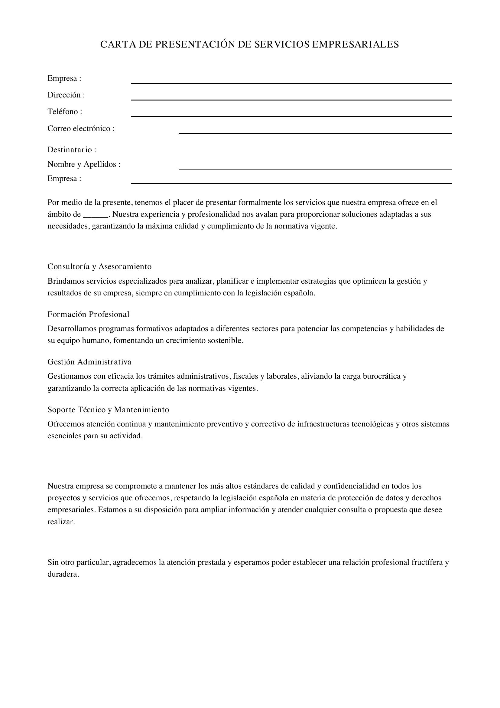Carta De Presentación De Una Empresa Ofreciendo Sus Servicios