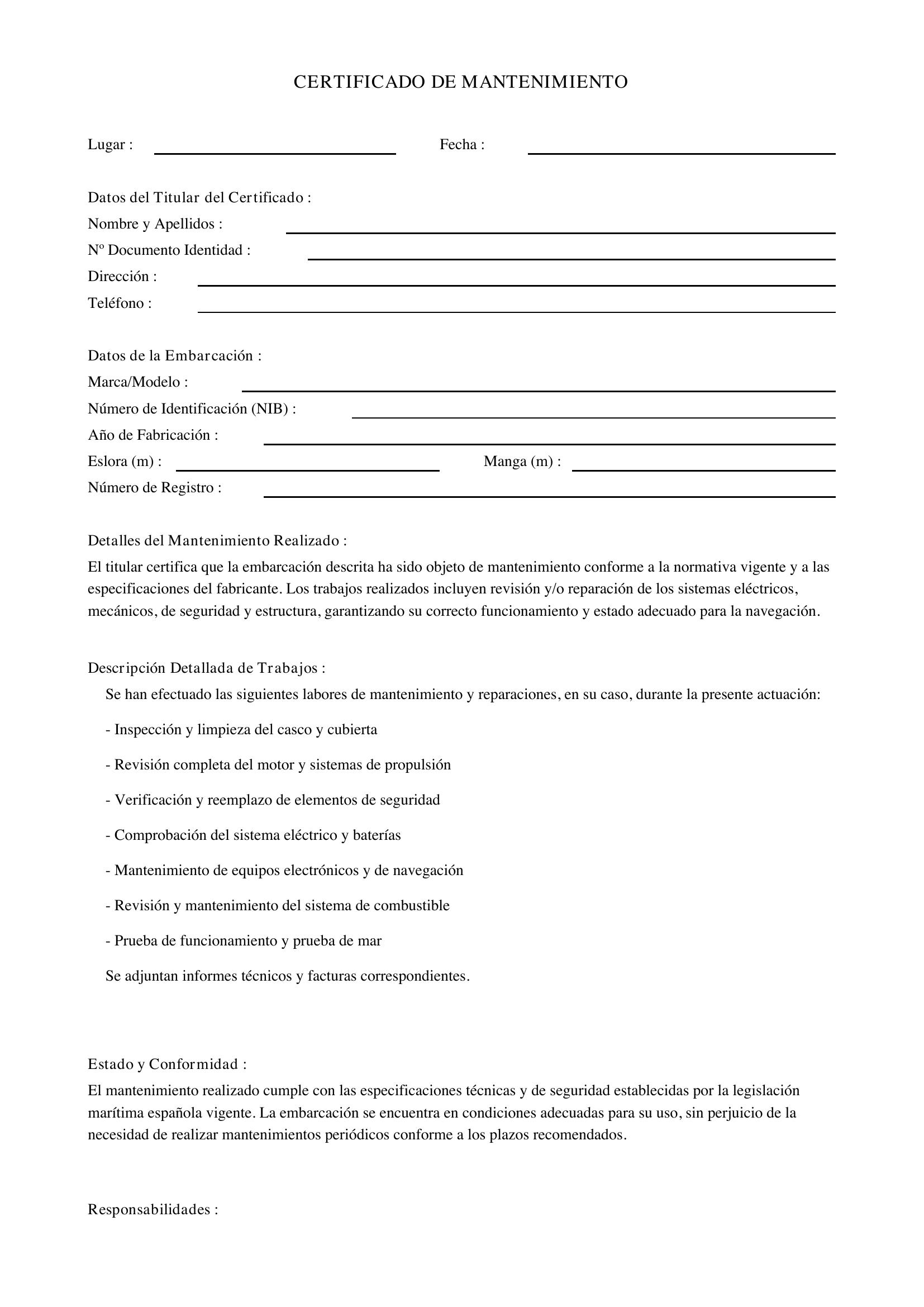Certificado De Mantenimiento