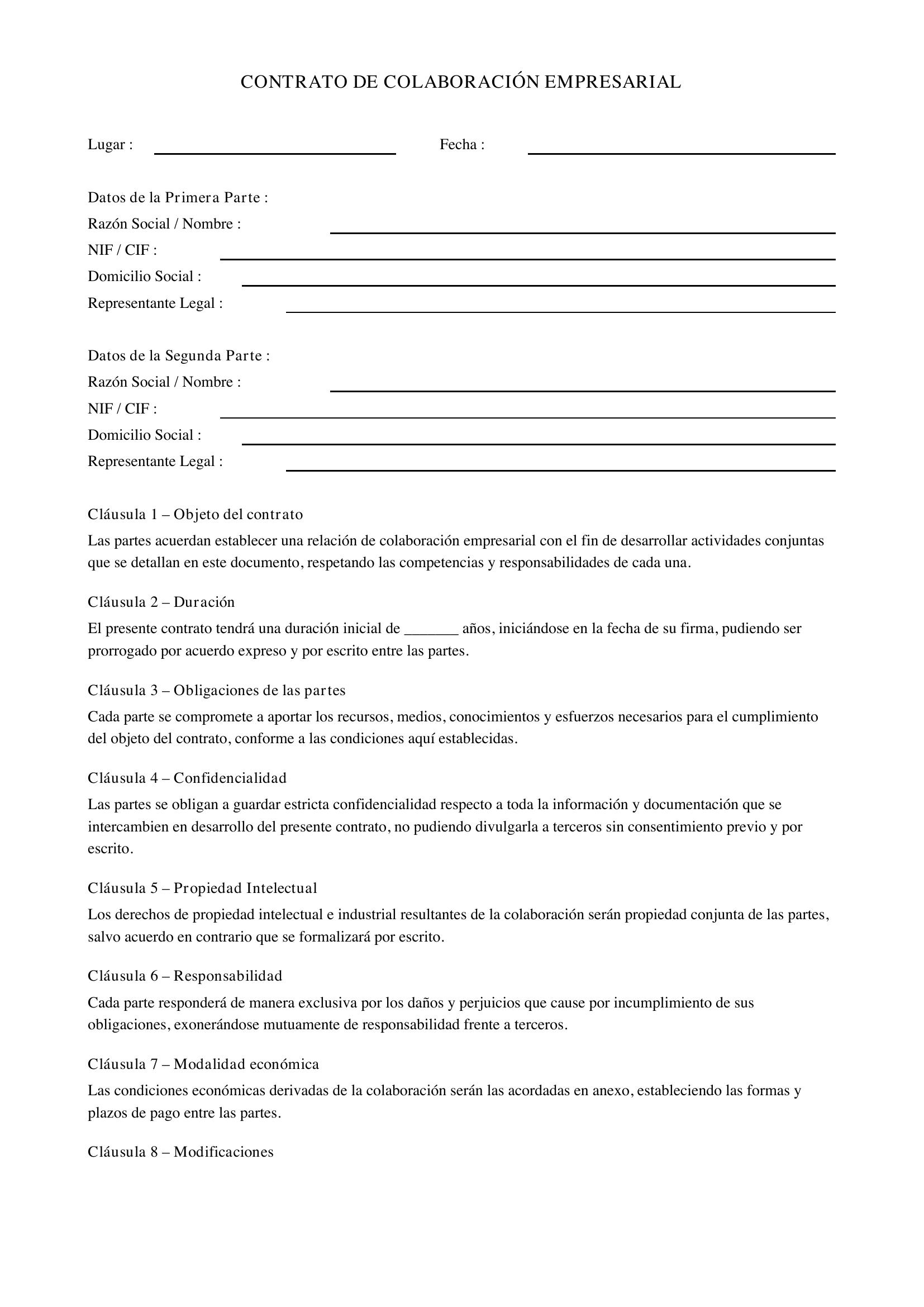 Contrato De Colaboración Empresarial