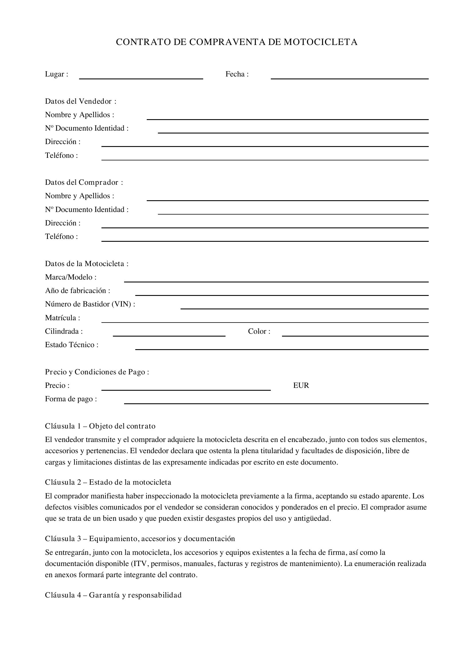 Contrato De Compraventa Moto
