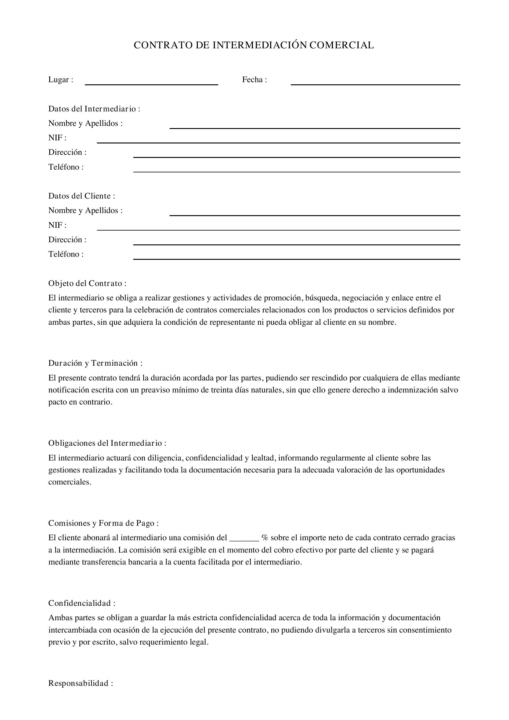 Contrato De Intermediación Comercial