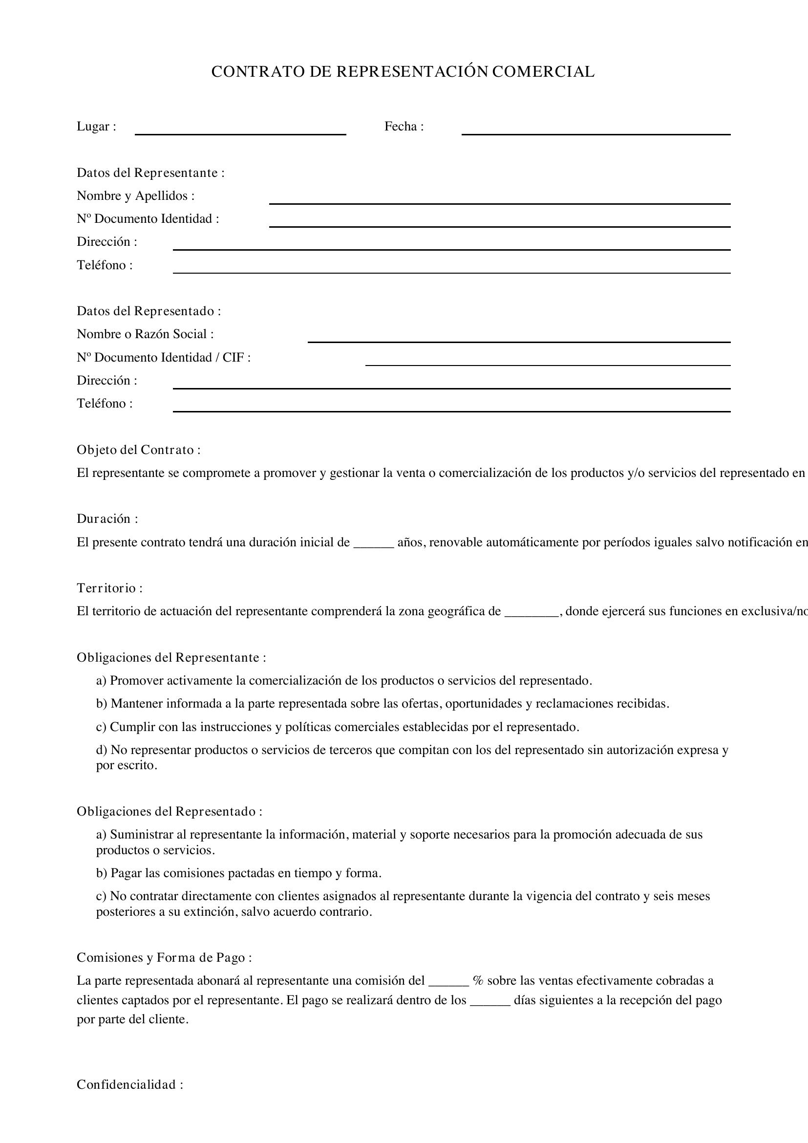 Contrato De Representación Comercial