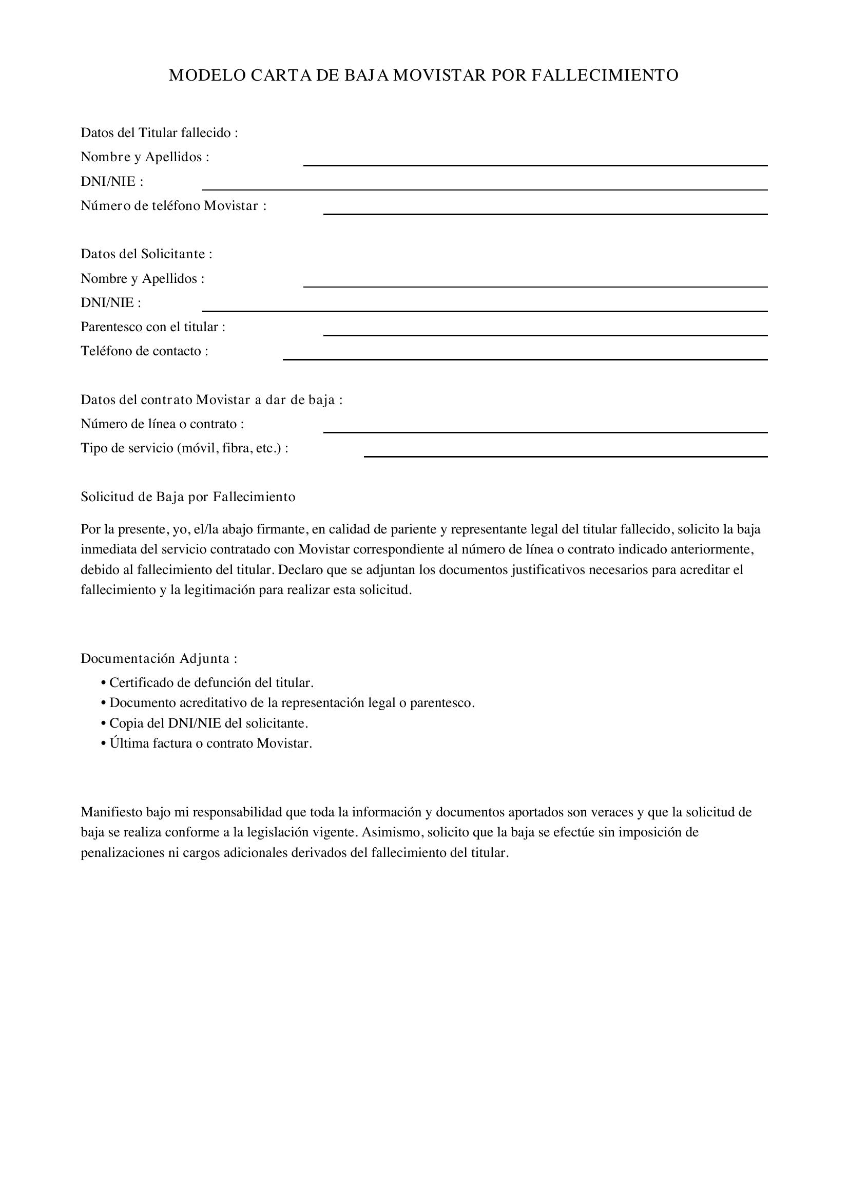 Modelo Carta Baja Movistar Por Fallecimiento