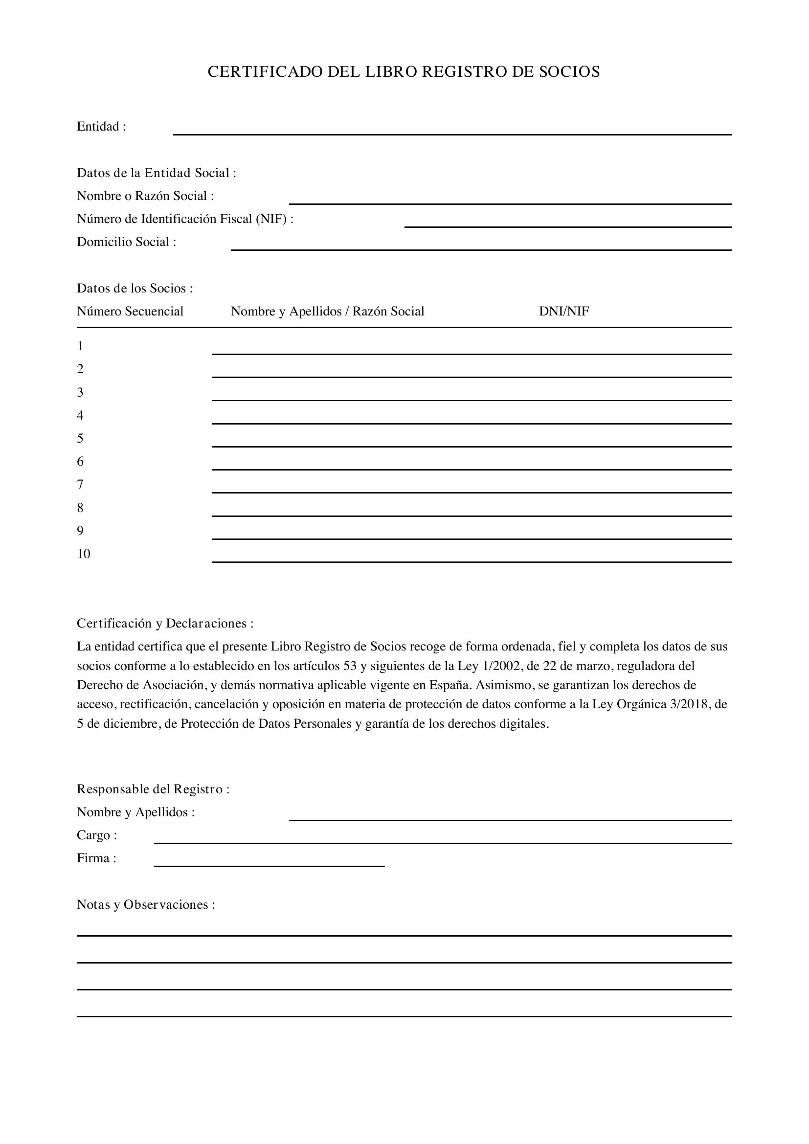 Modelo Certificado Libro Registro De Socios