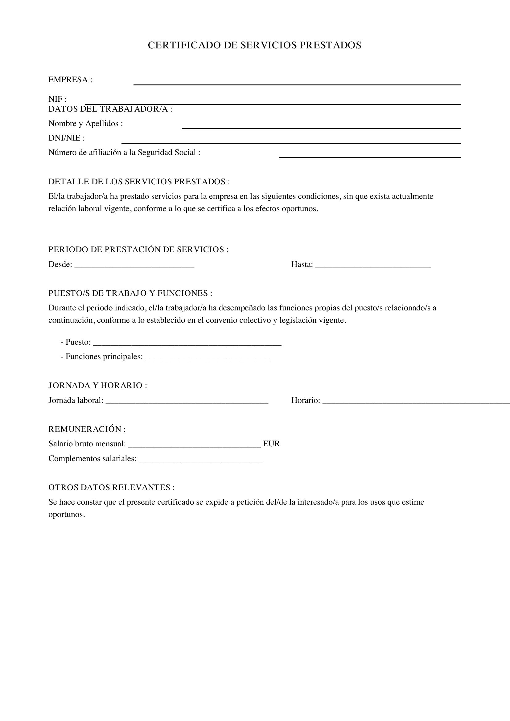 Modelo Certificado Servicios Prestados Empresa Privada