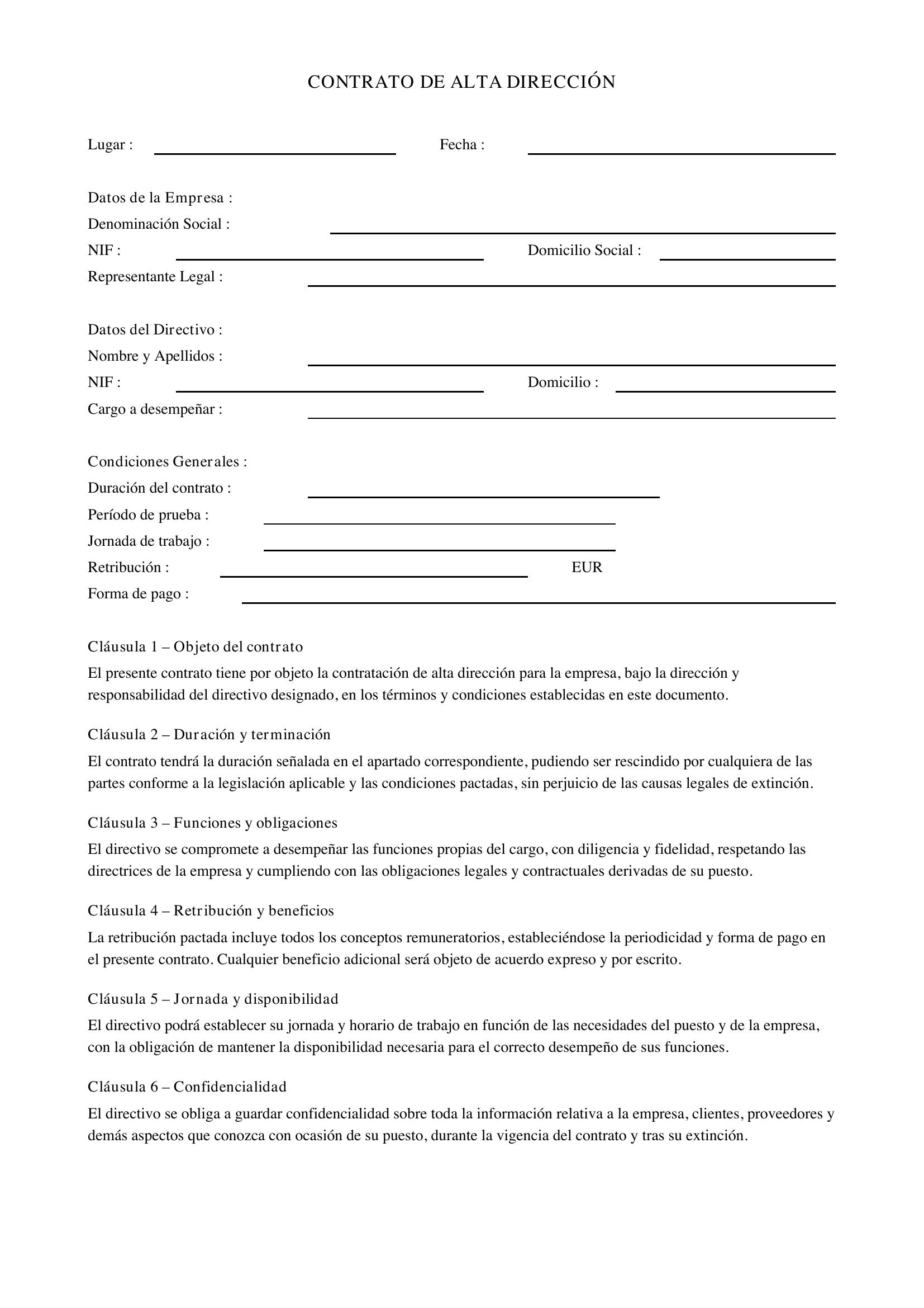 Modelo Contrato Alta Dirección