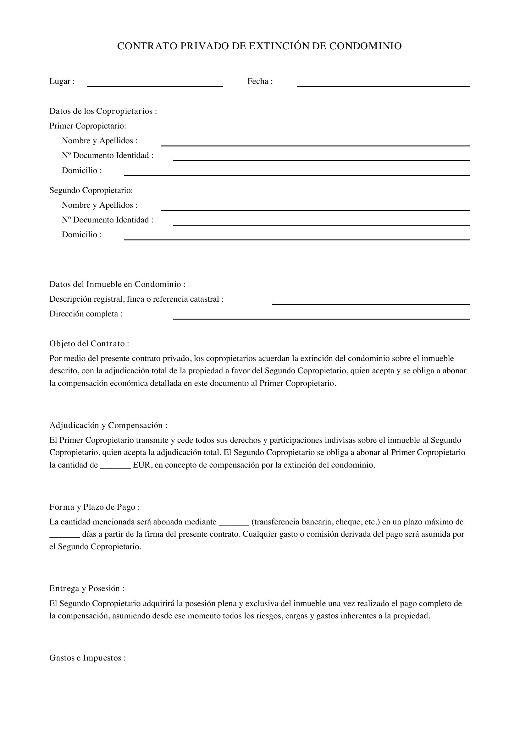 Modelo Contrato Privado Extinción De Condominio
