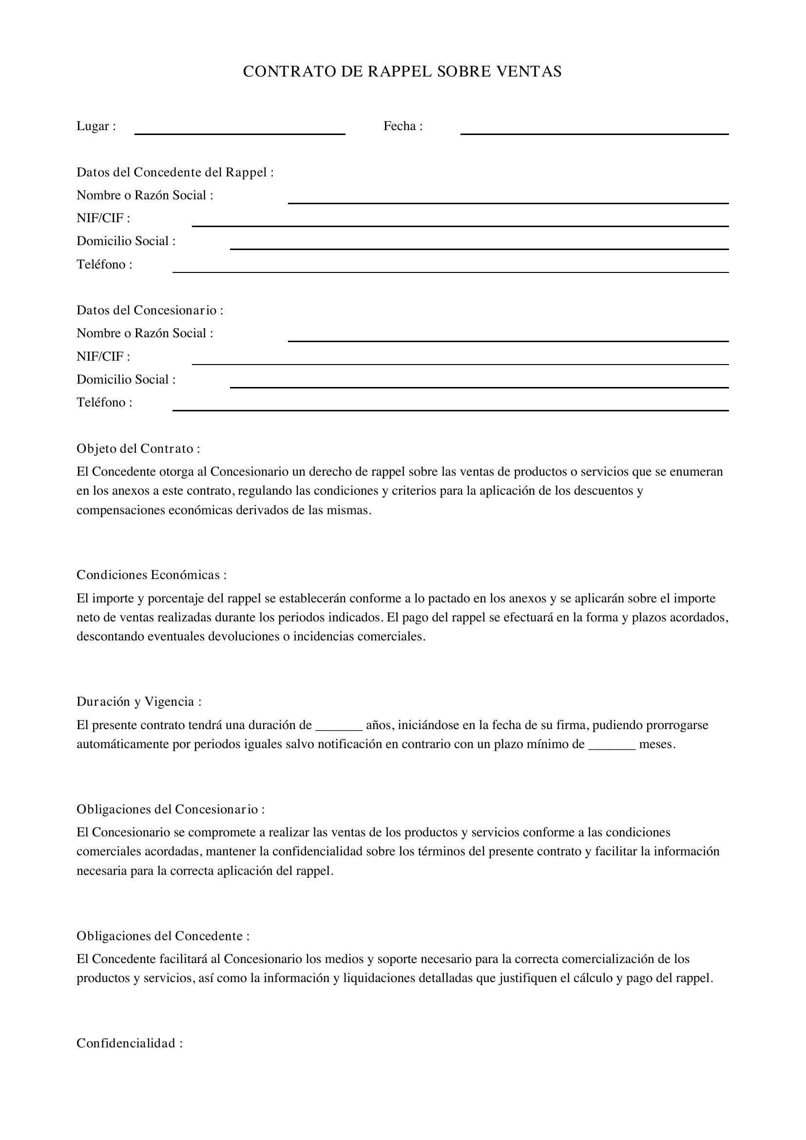 Modelo Contrato Rappel Sobre Ventas