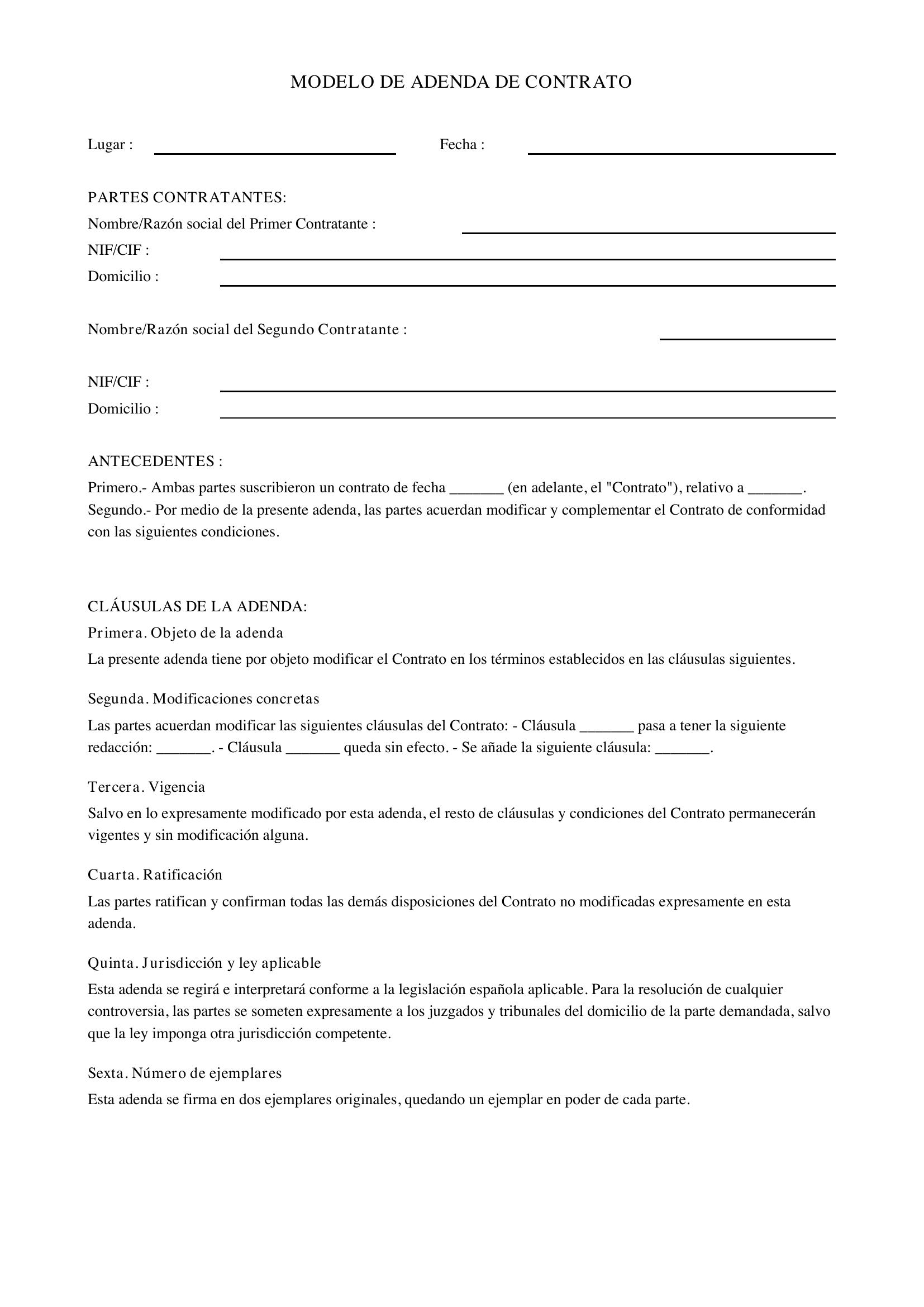 Modelo De Adenda De Contrato