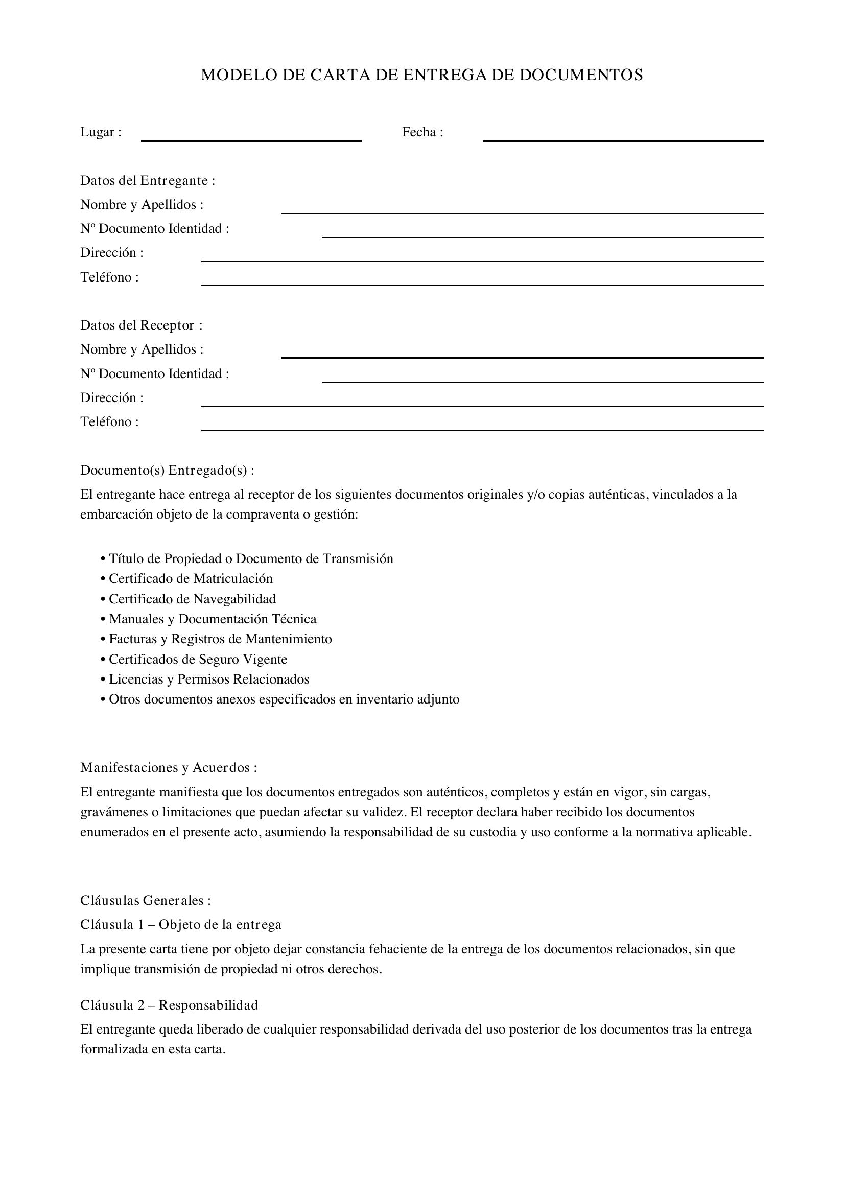 Modelo De Carta De Entrega De Documentos