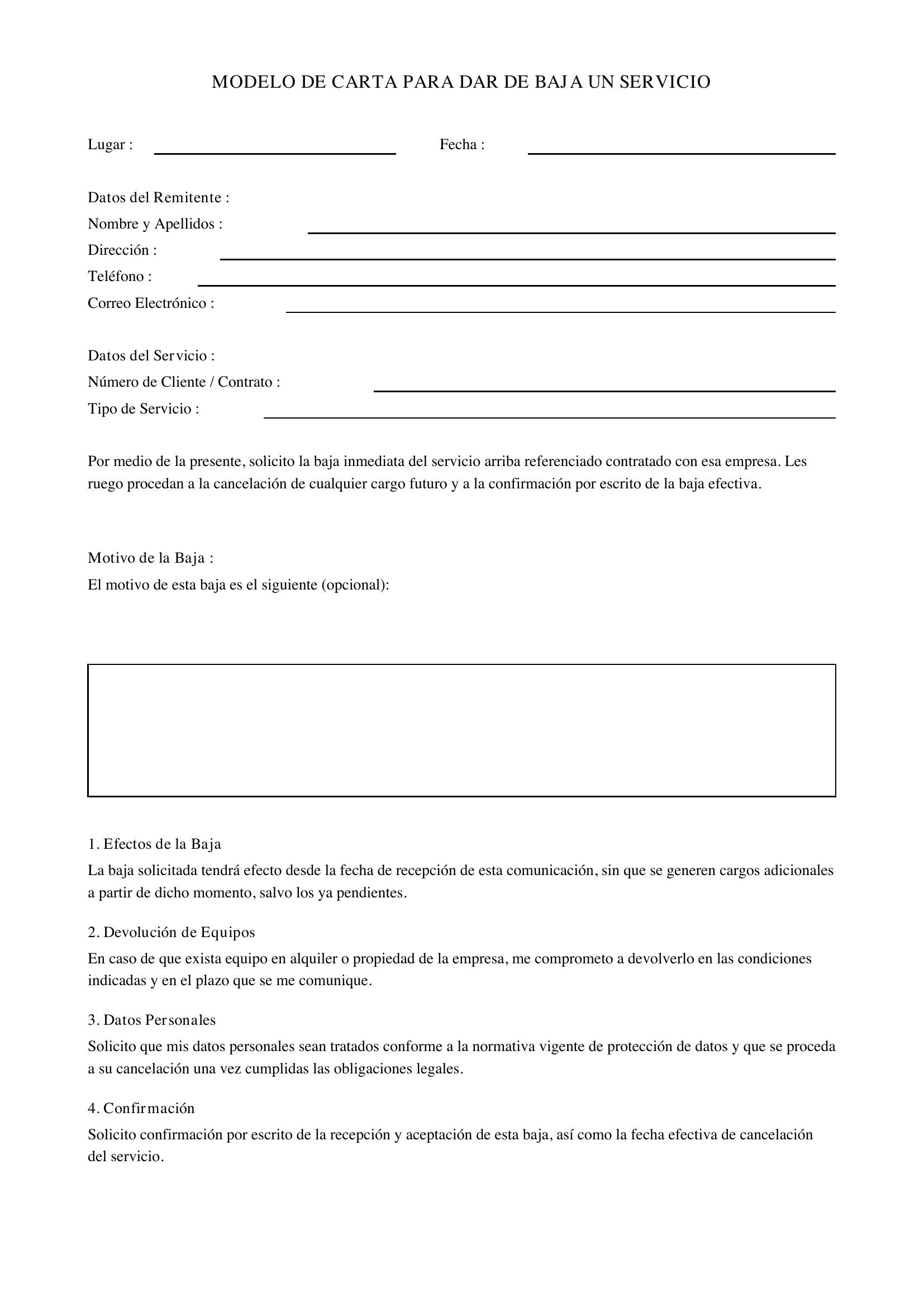 Modelo De Carta Para Dar De Baja Un Servicio