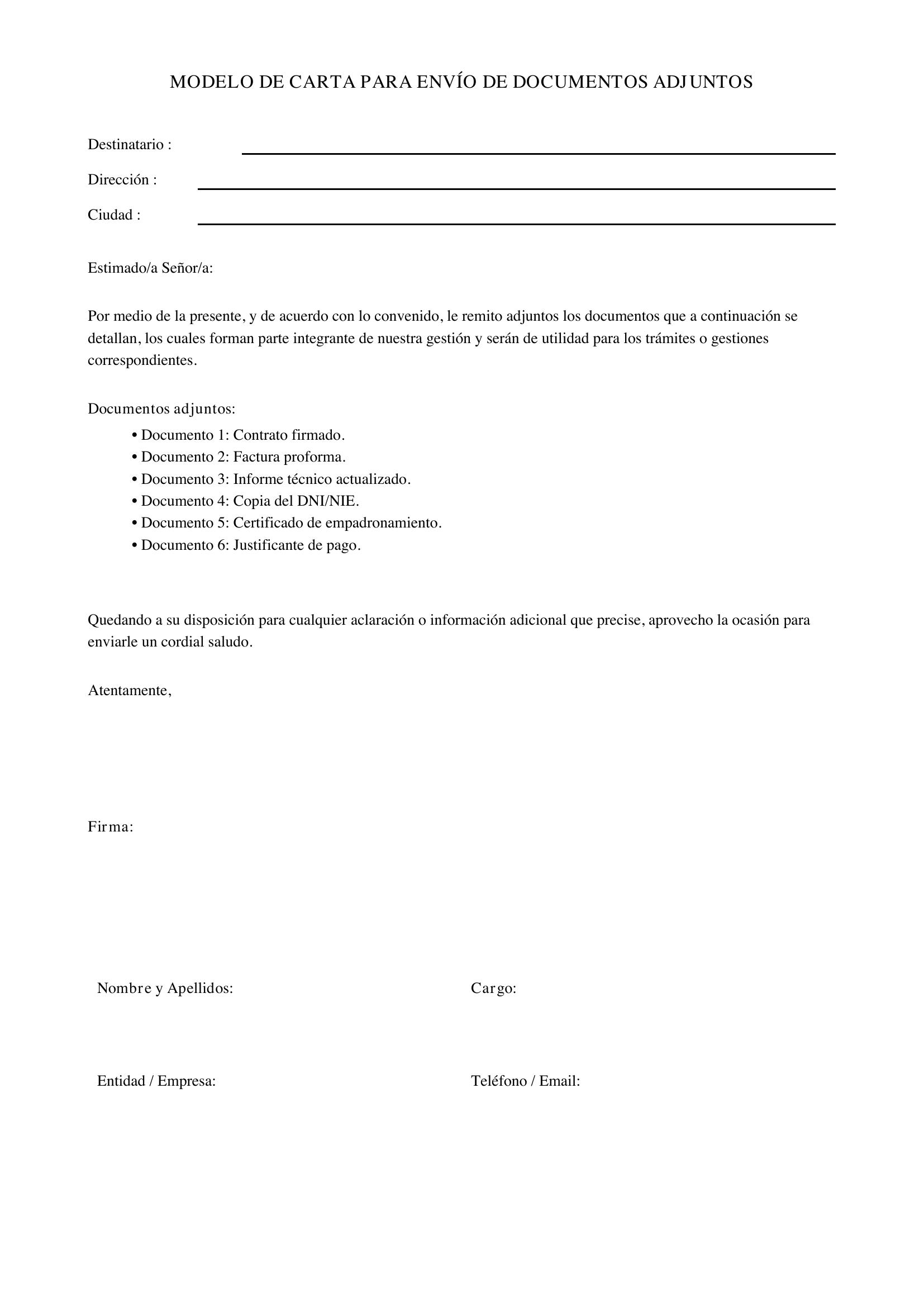 Modelo De Carta Para Enviar Documentos Adjuntos