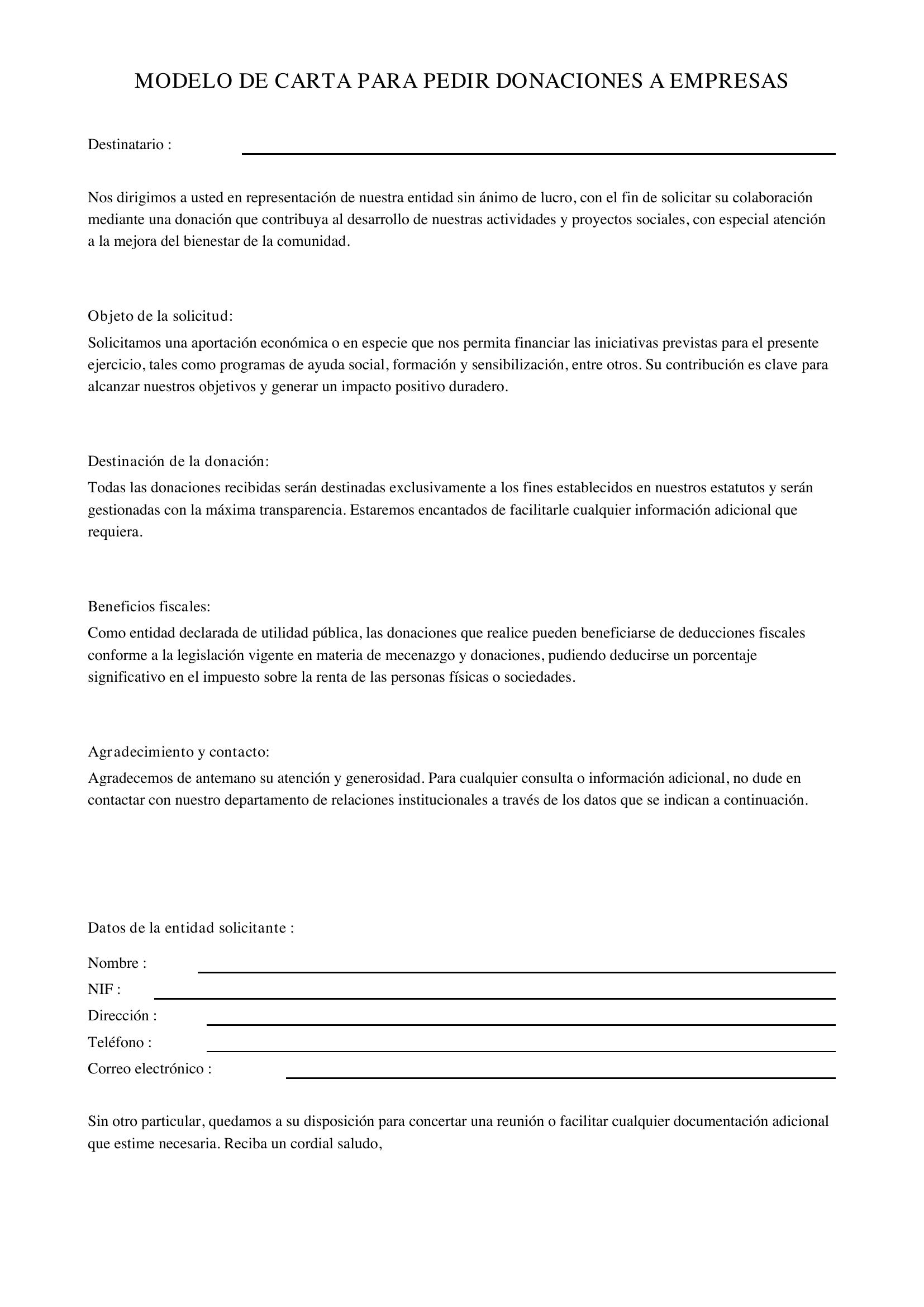 Modelo De Carta Para Pedir Donaciones A Empresas