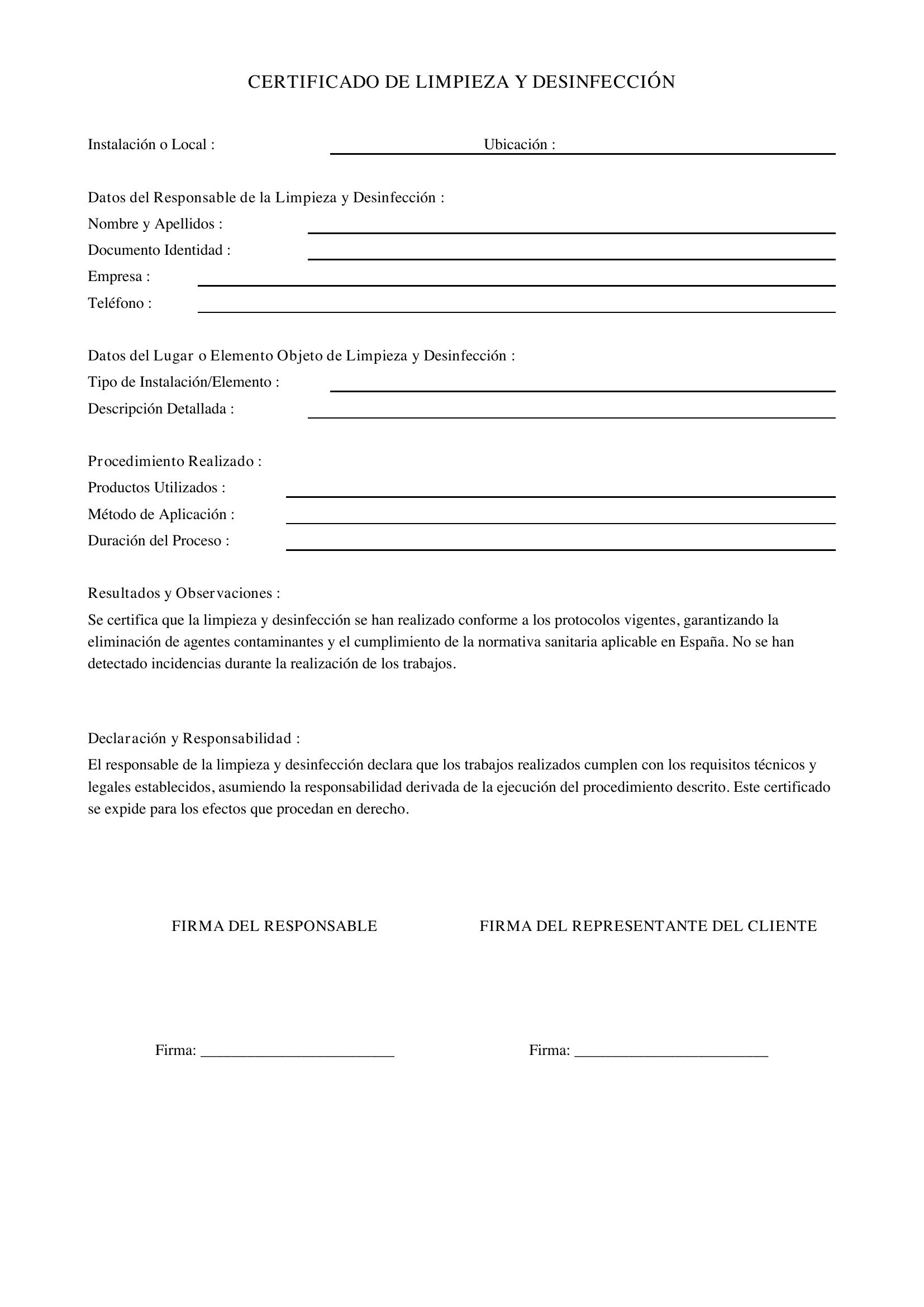 Modelo De Certificado De Limpieza Y Desinfección