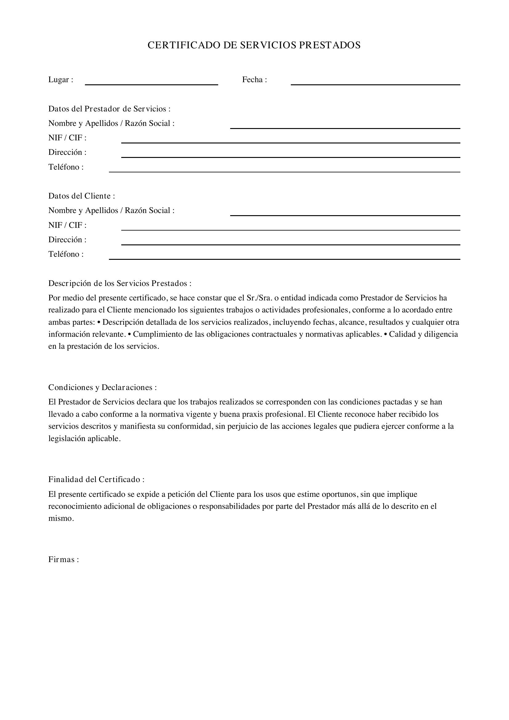 Modelo De Certificado De Servicios Prestados