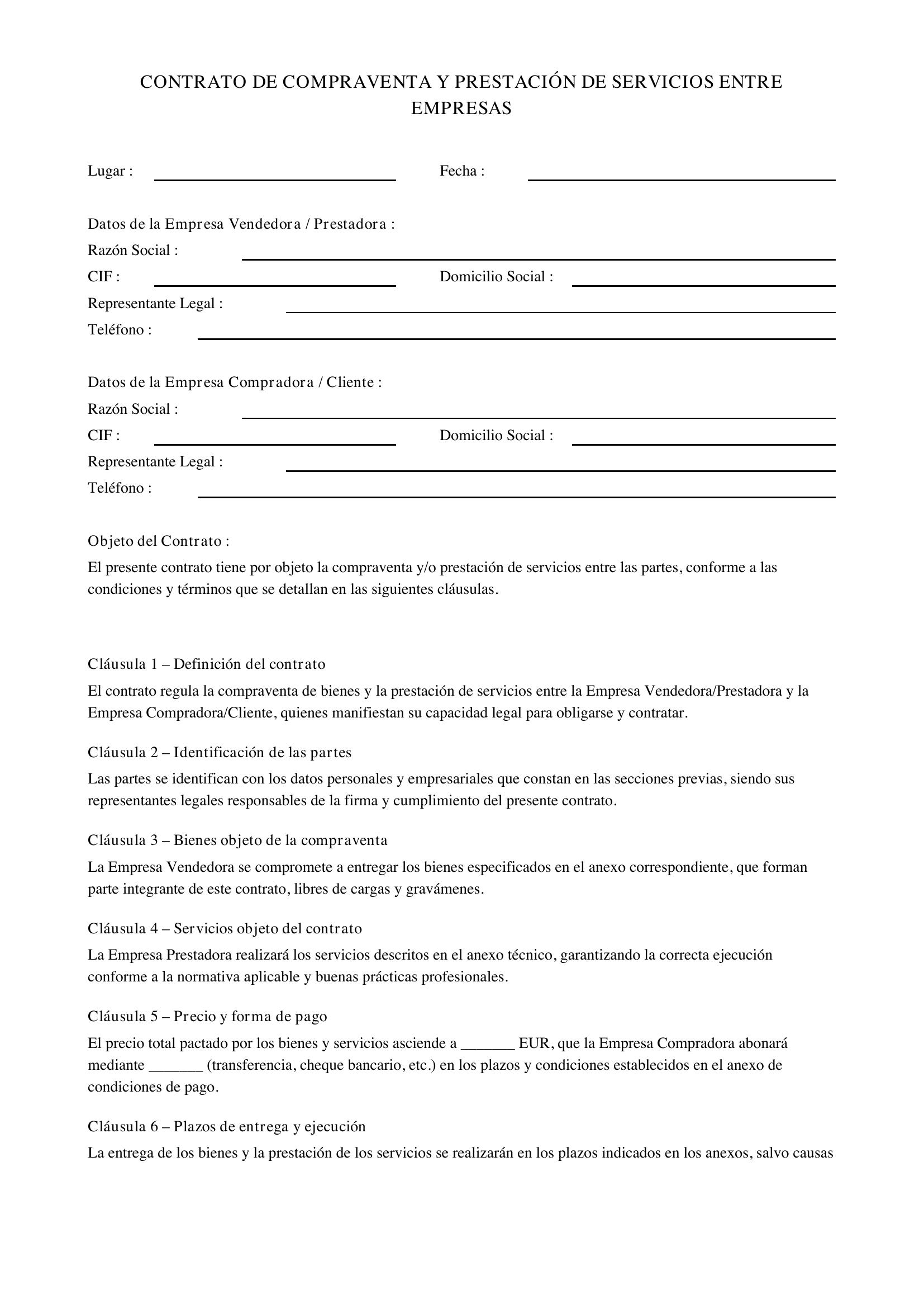Modelo De Contrato Comercial Entre Empresas