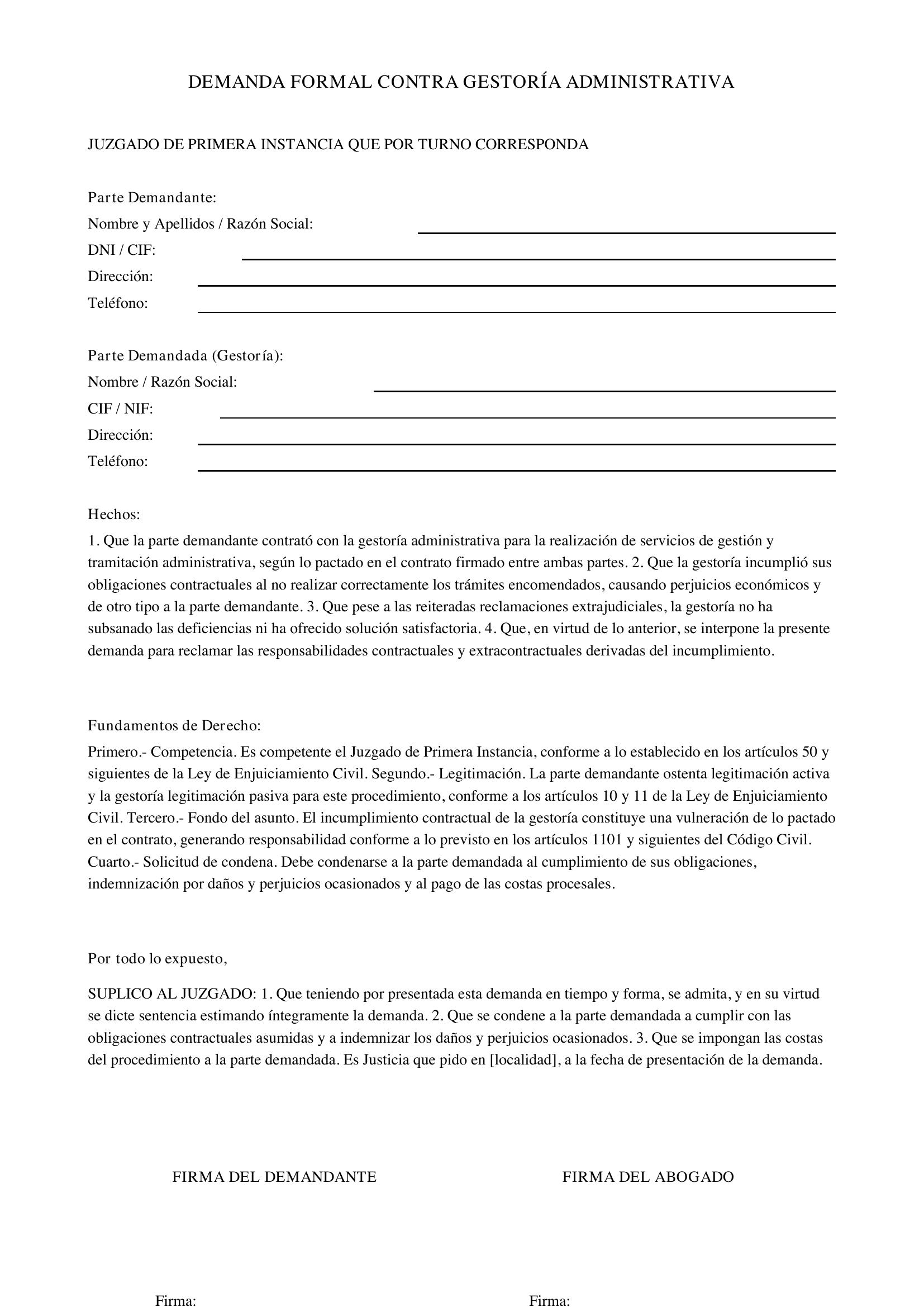 Modelo Demanda Contra Gestoría