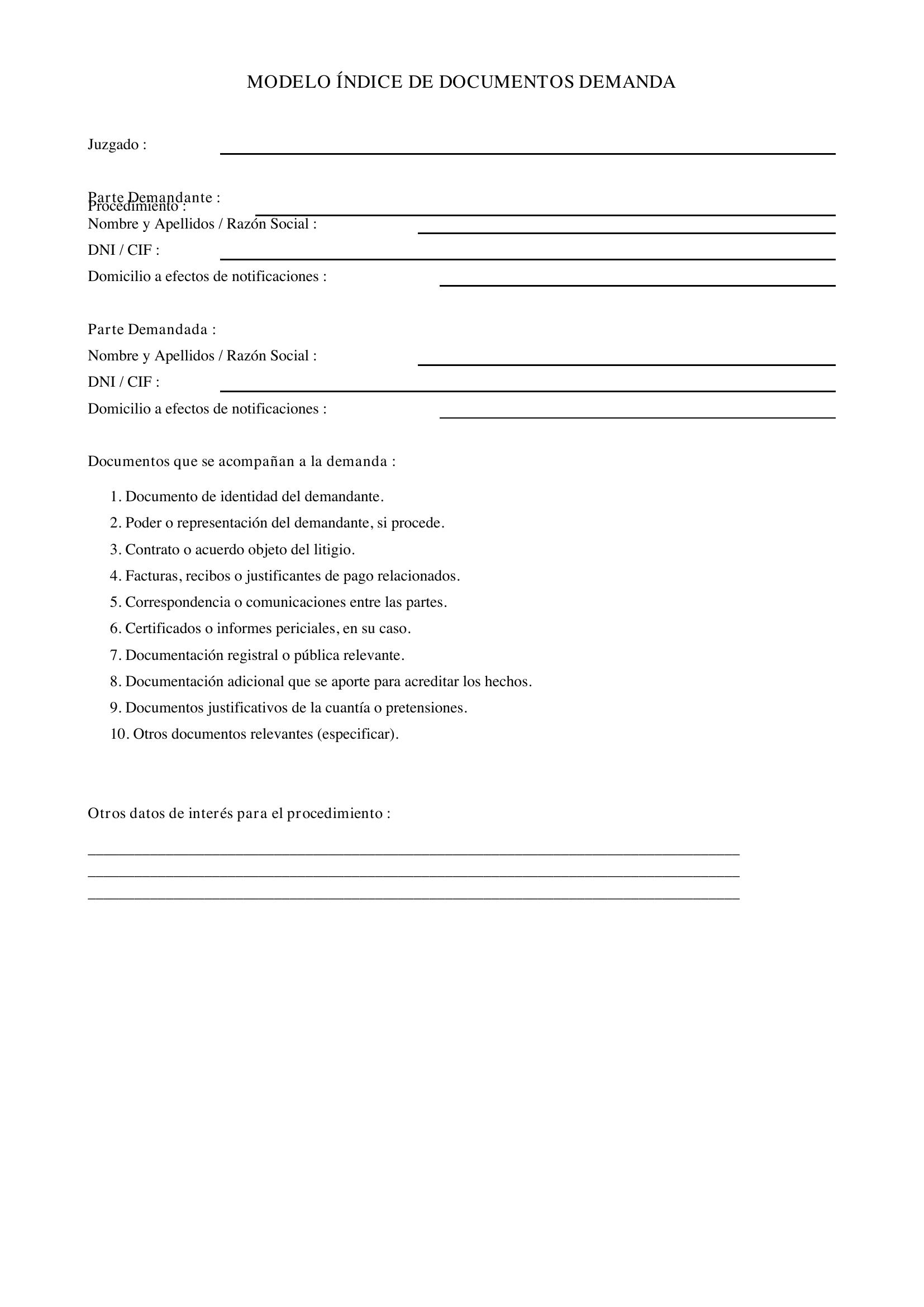 Modelo Índice De Documentos Demanda