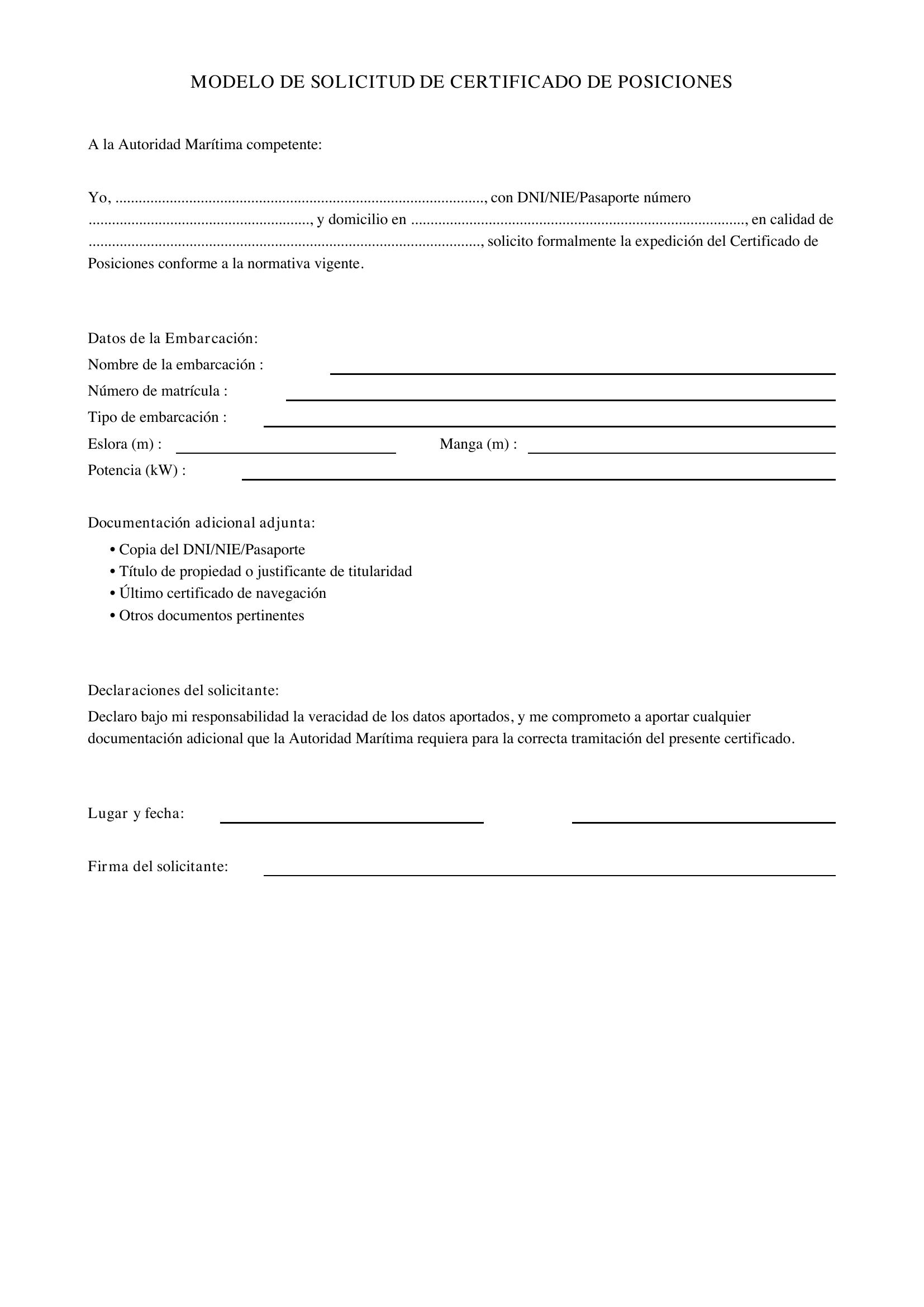 Modelo Solicitud Certificado De Posiciones