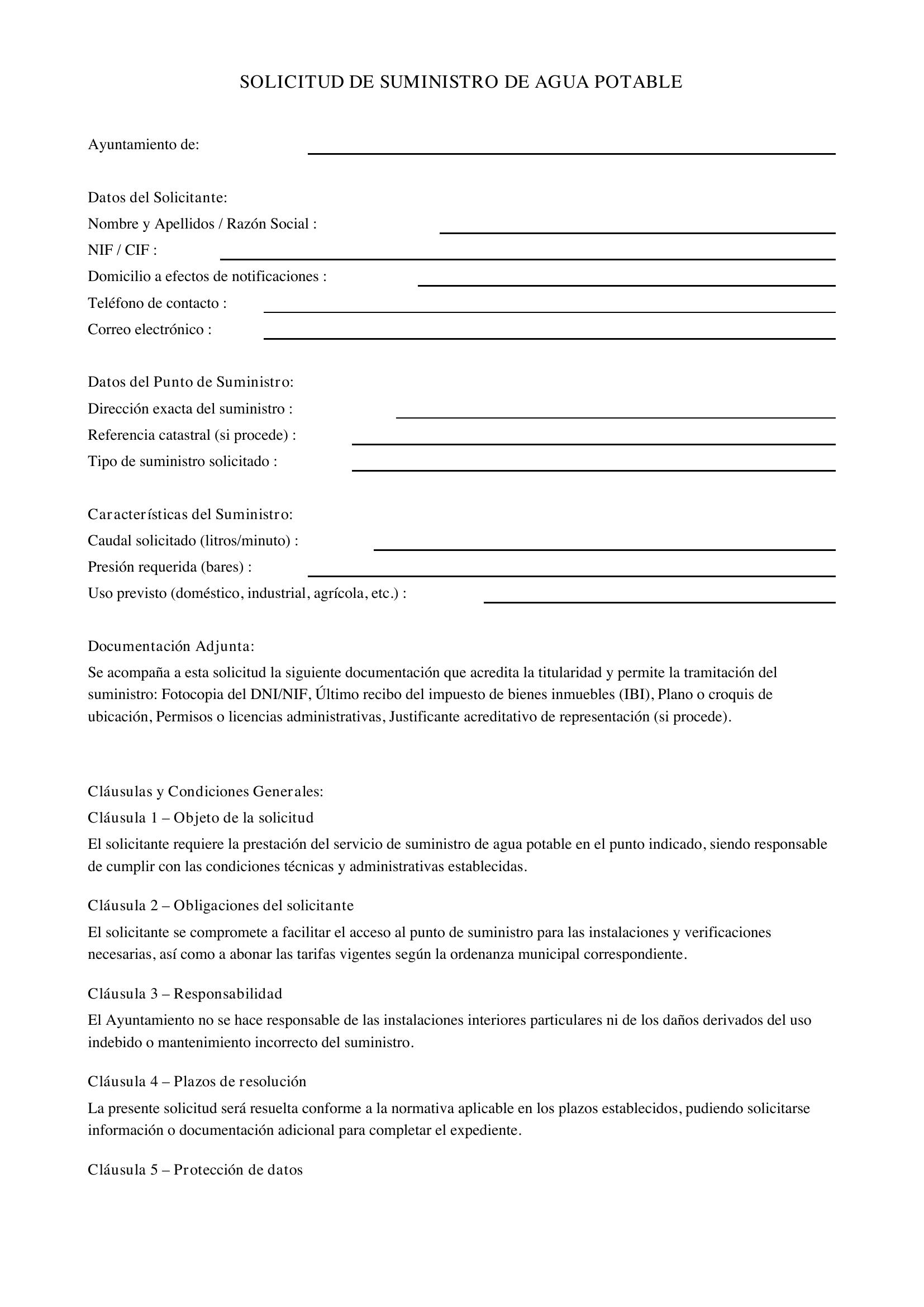 Solicitud De Agua Potable Ejemplo